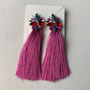 Statement Glass & Tassel Boho Post Earrings